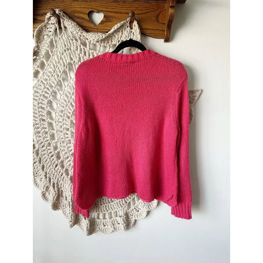 Wooden Ships Coral Pink Mohair Blend Open Knit Sweater Size S/M